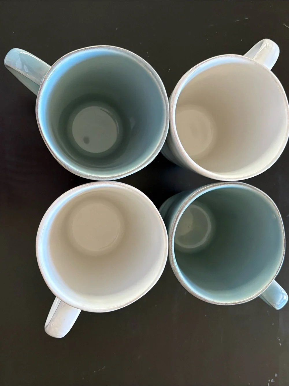 Crate & Barrel White and Light Gray-Blue Ceramic Mug Set